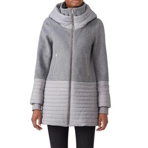 Soia & Kyo Avery Gray Wool Mixed Media Hooded Coat *READ*